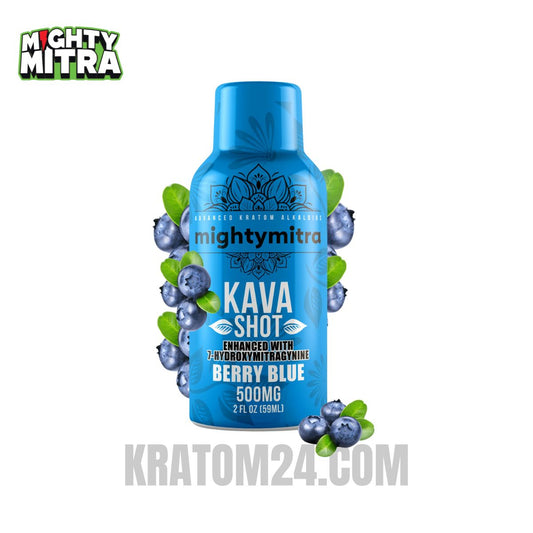 Mighty Mitra Kava + 7-Hydroxy Kratom Shots Berry Blue 500Mg