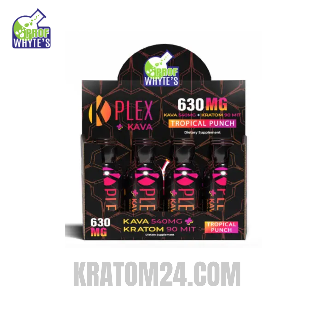 Professor Whytes K-Plex Kava Kratom Extract Shot Tropical Punch 630MG Case